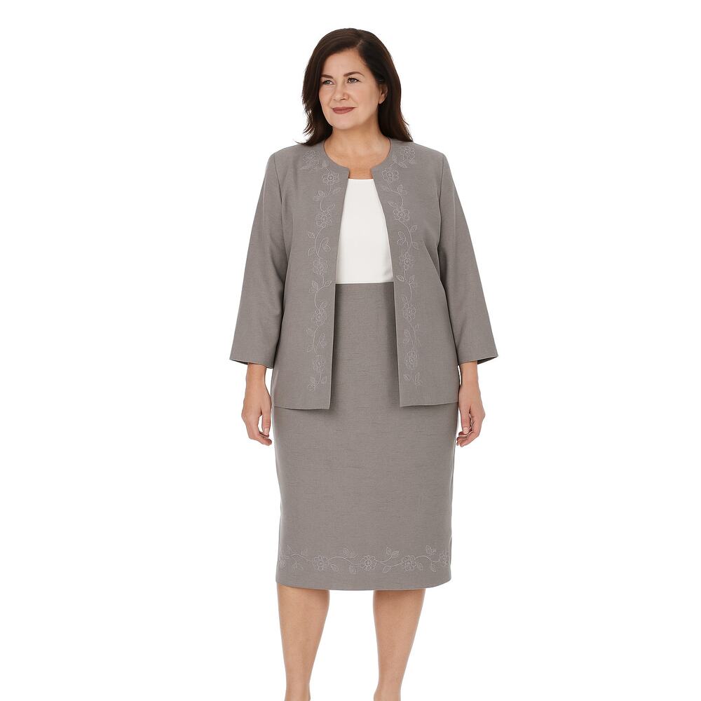 ALFRED DUNNER Embroidered Suit LG 12/14 Jacket Skirt Career Office Dressy‎ Event